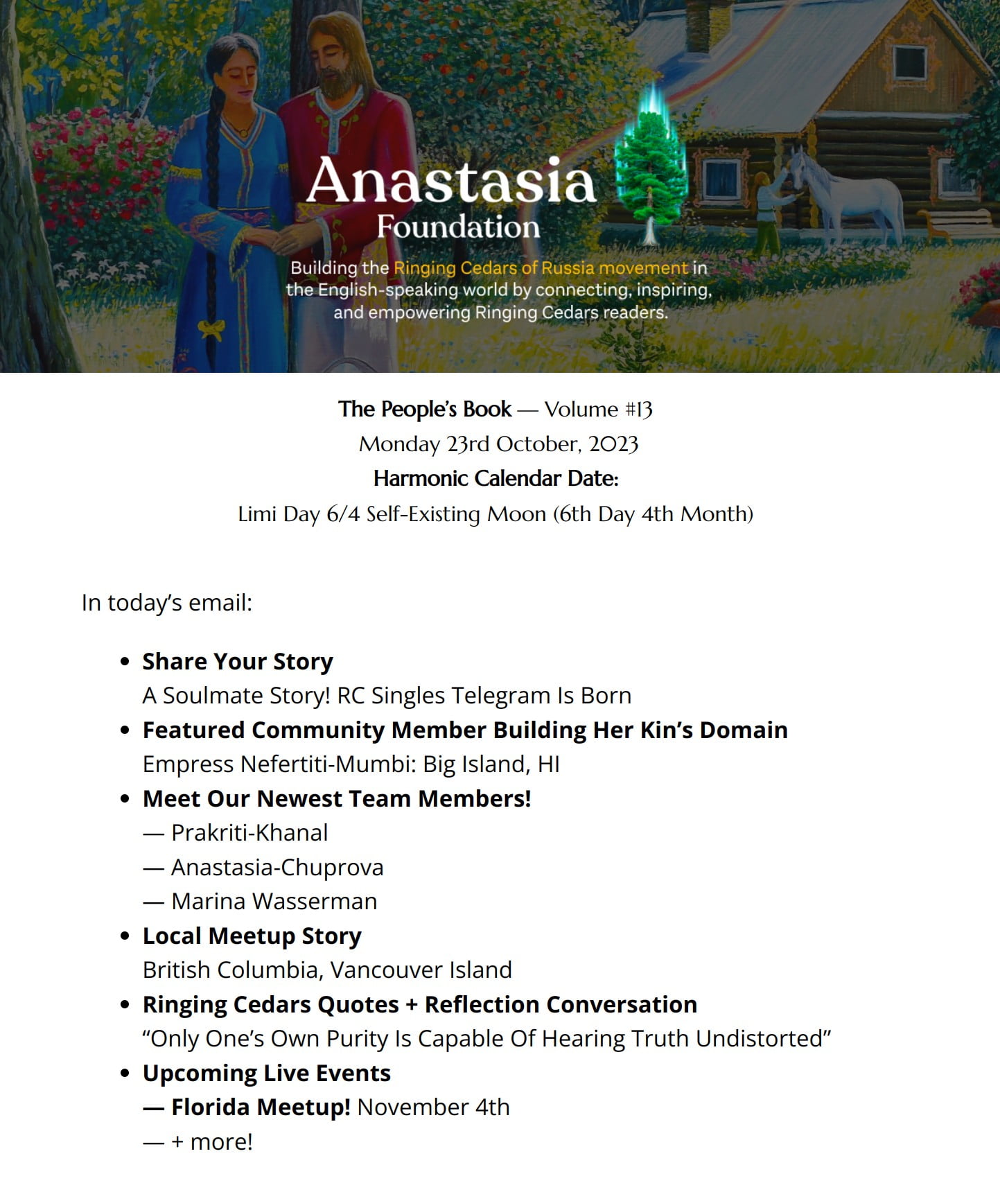anastasia foundation newsletter Ringing Cedars of Russia USA + Canada | Anastasia Foundation